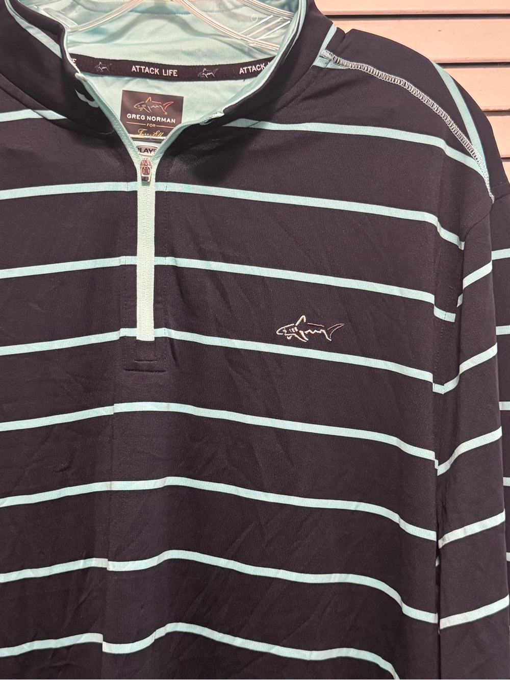 Greg Norman for Tasso Elba Men’s Large Striped 1/4 Zip Golf Pullover
